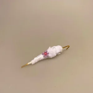 Miniature Parasol Hvid med Blonde & Blomst